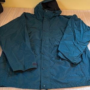 Columbia lightweight hooded rain jacket green adjustable waist size L